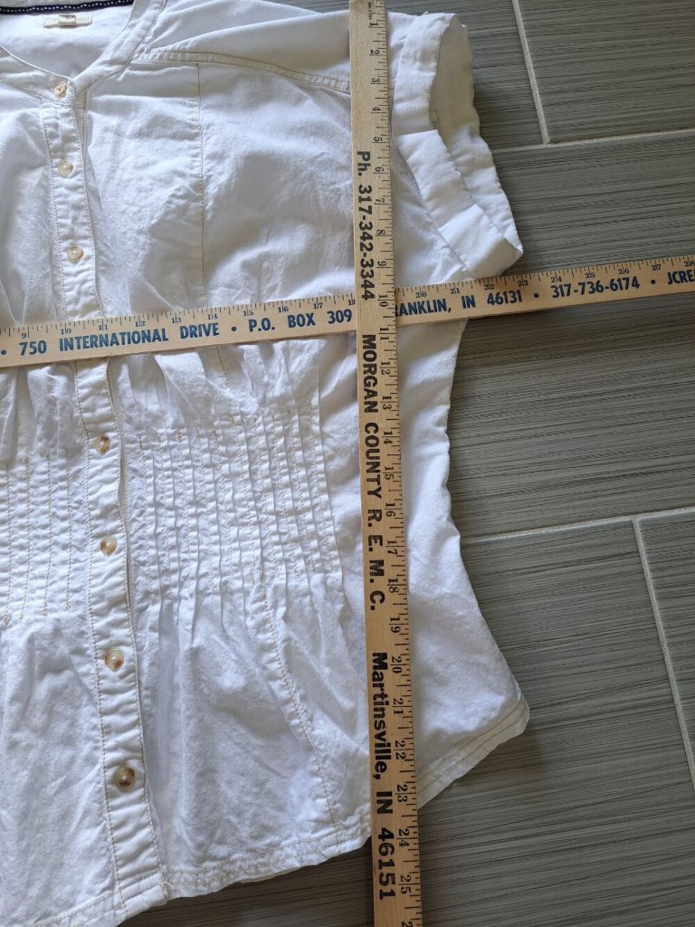 Pilcro White Linen Bld Button-Down Blouse XL Pleated Waist Anthropologie Linden - Picture 14 of 14